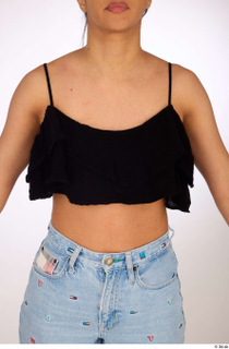 Jimena black ruffled crop top casual dressed upper body 0001.jpg